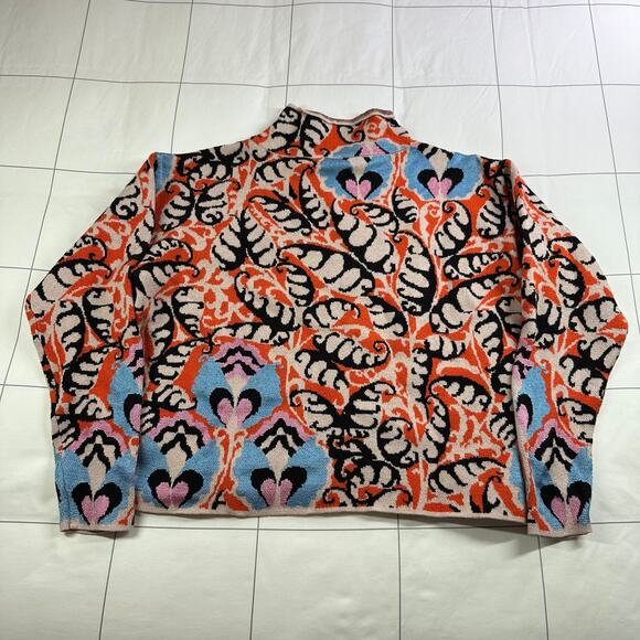 Anthropologie Maeve Carys Sweater Womens XS Orange Black Mock Neck Artsy Knit - Picture 4 of 9